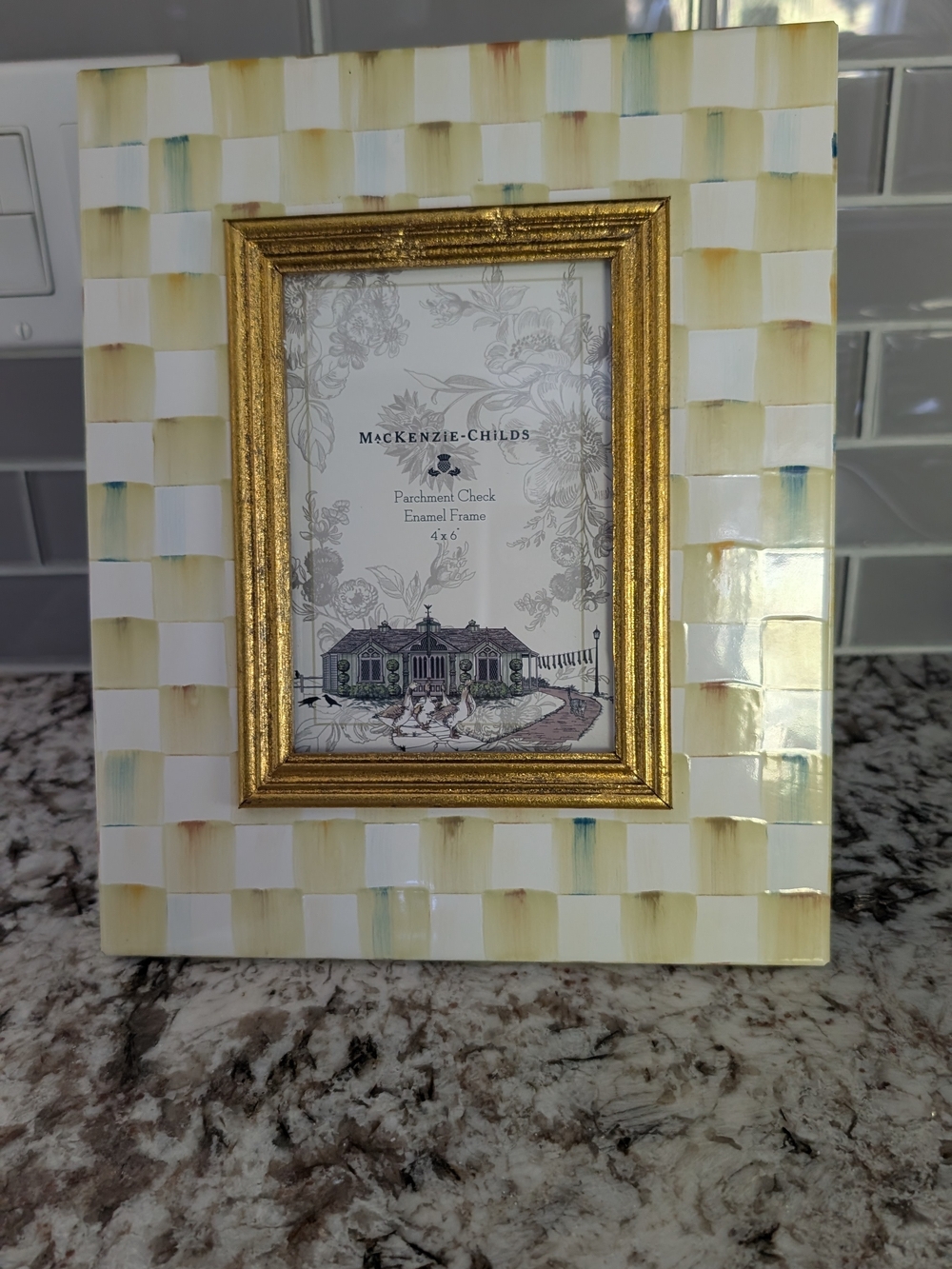 Mackenzie-Childs Retired Parchment Check  4 x 6 Picture Photo Frame, New